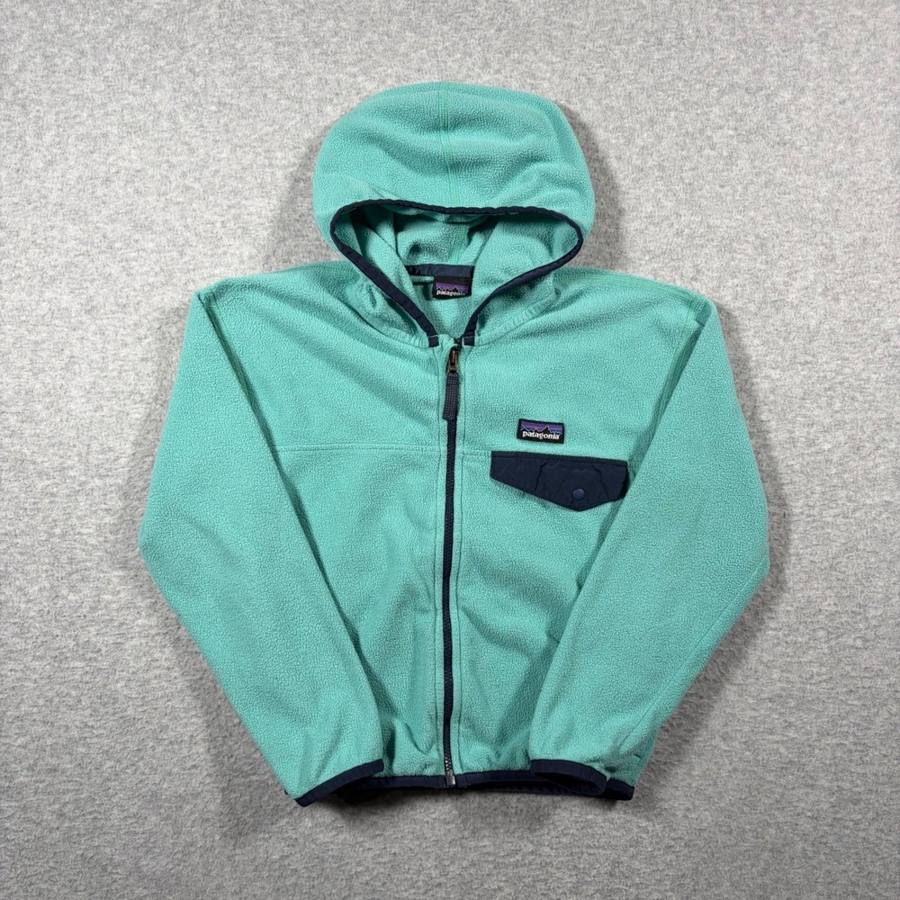 Patagonia Micro D Snap-T Fleece Hoodie Kids XS (5-6) Green 65470 Full Zip Jacket